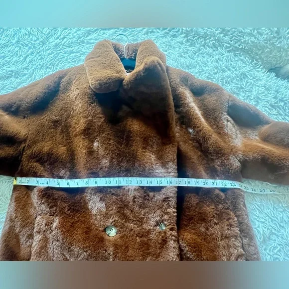 Topshop Women’s Ally Brown Soft Teddy Bear Faux Fur Coat size 12 - Picture 5 of 10
